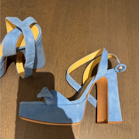 Alexandre Birman Clarita Blue Suede Platform Heels size 38 8 Bow Ankle Straps - Picture 2 of 8